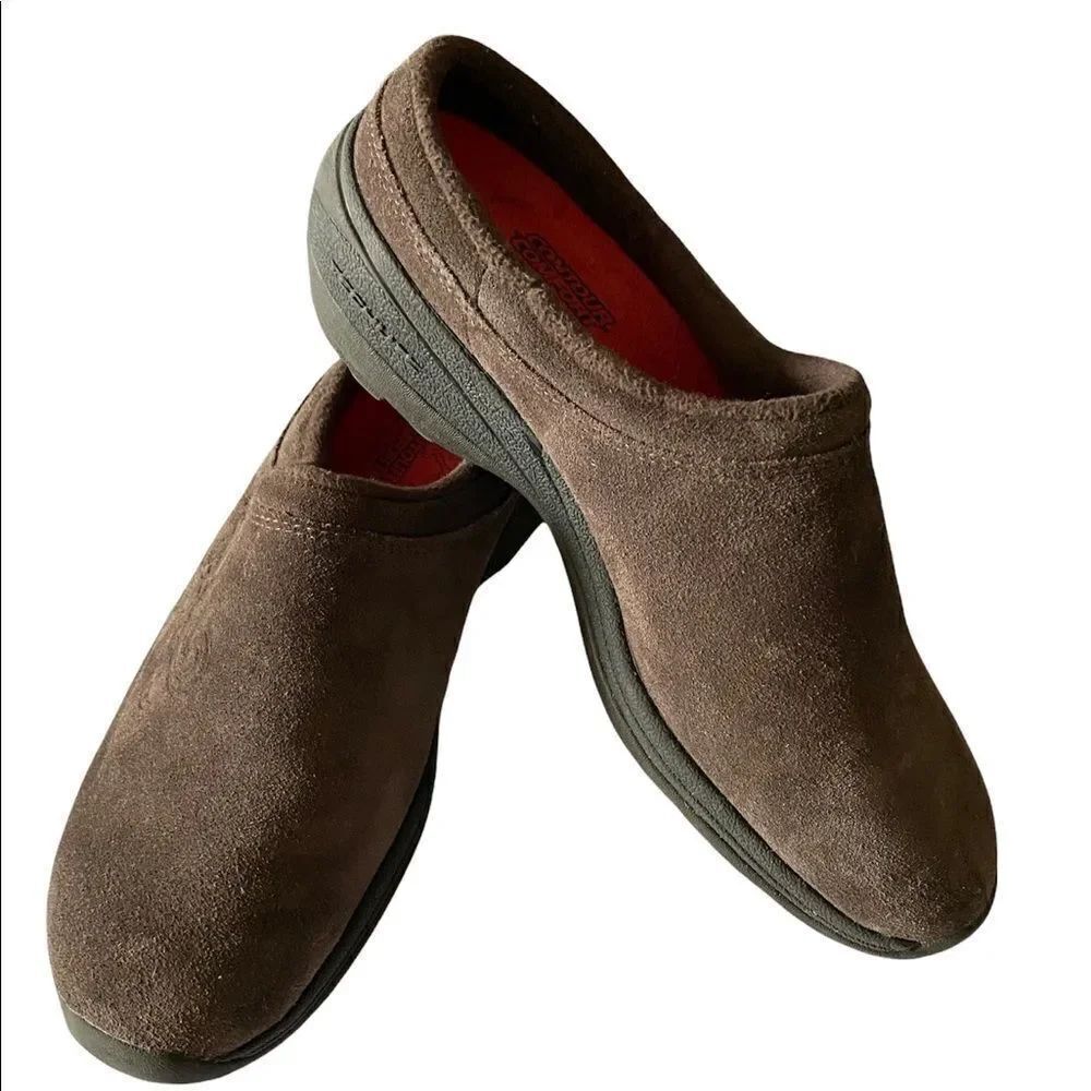 Columbia Contour Comfort Women’s Size 7 Brown Suede Floral Imprint Clog Shoes